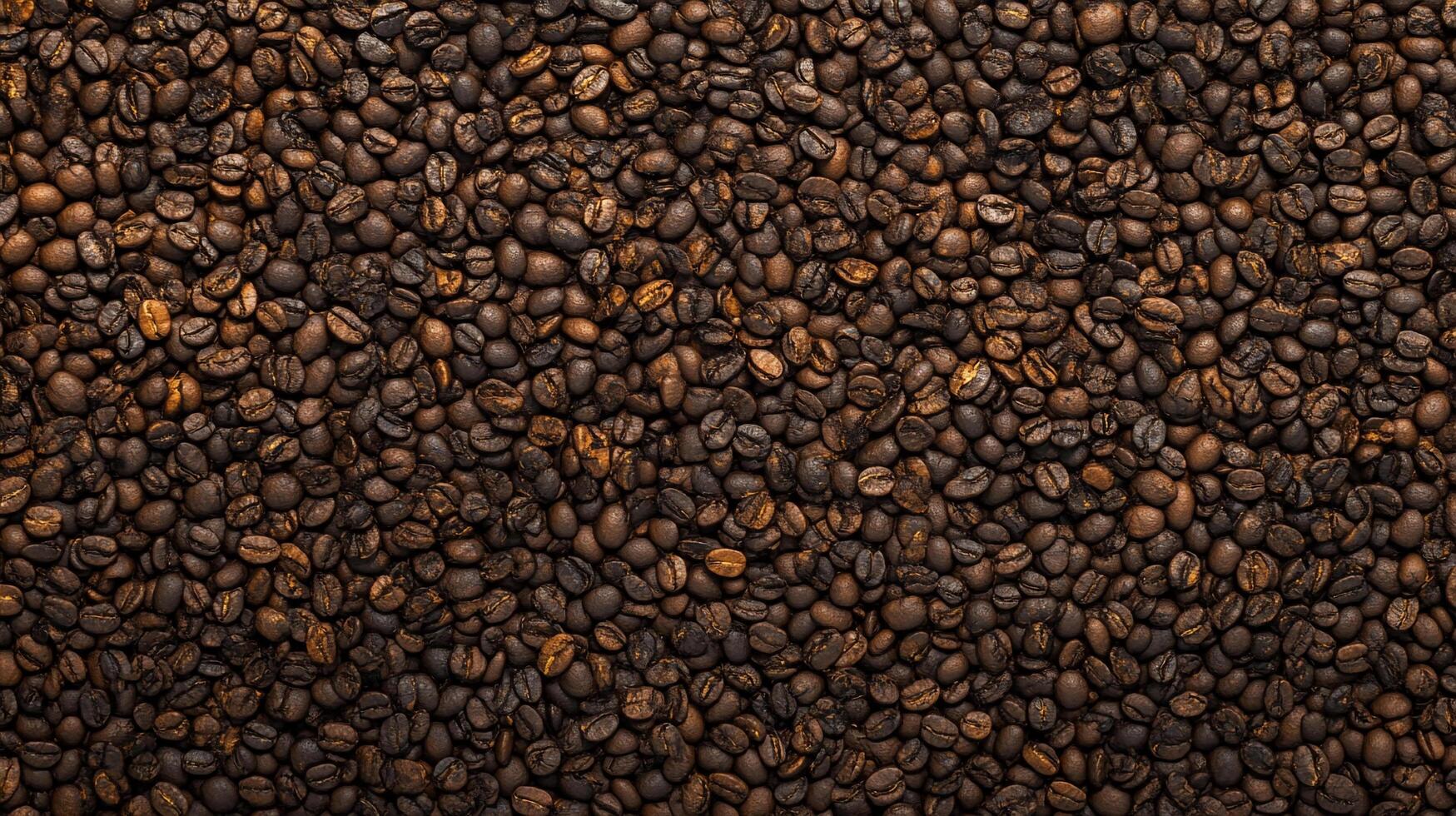 High-angle close-up reveals a dense expanse of coffee beans, showcasing rich textures and warm, inviting tones, creating a captivating visual. photo