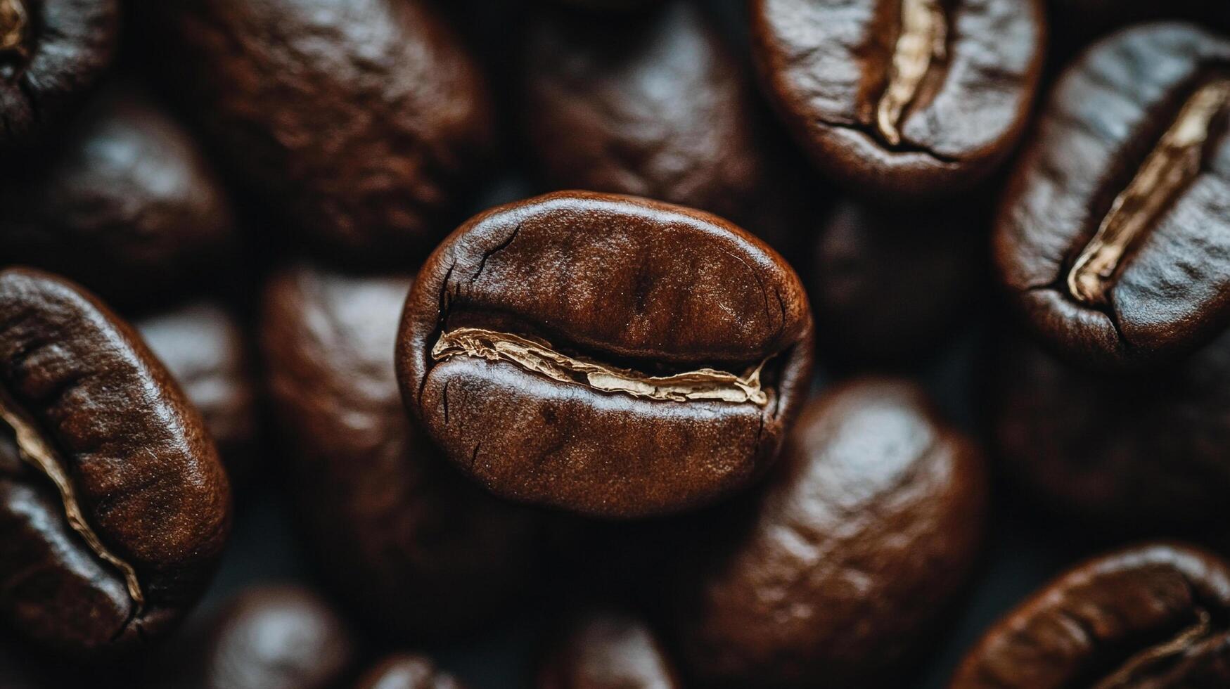 Close-up view of roasted coffee beans. The rich, dark brown tones and textured surfaces evoke a sense of warmth and aromatic richness. photo