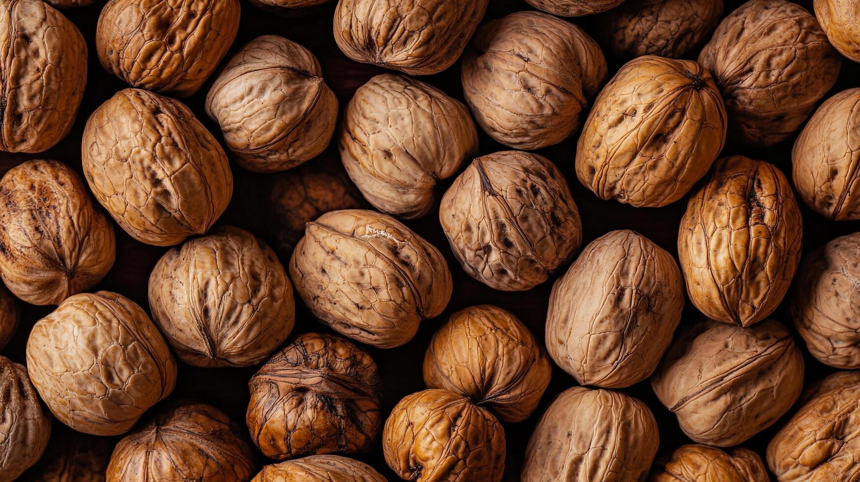 A captivating collection of walnuts, showcasing their textured shells and natural beauty in a close-up, rustic arrangement. photo