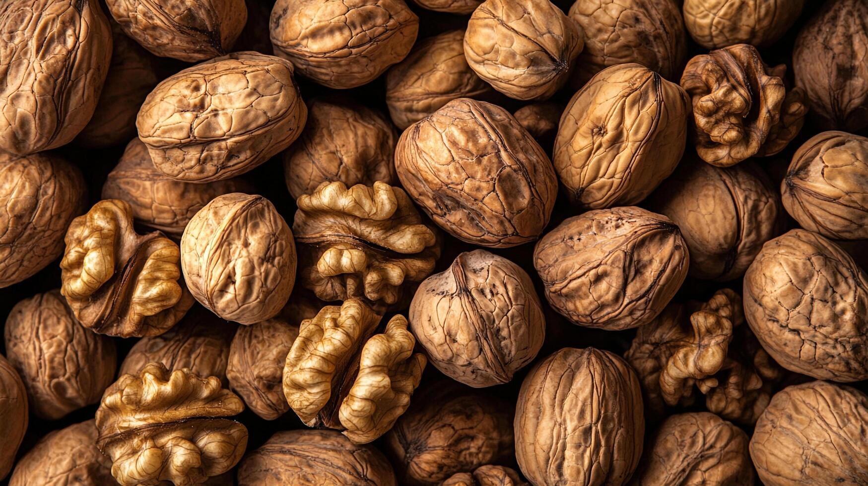 Abundant walnuts create a beautiful background. The texture shows the walnut. A pile of fresh nuts, great for snacks and cooking. photo