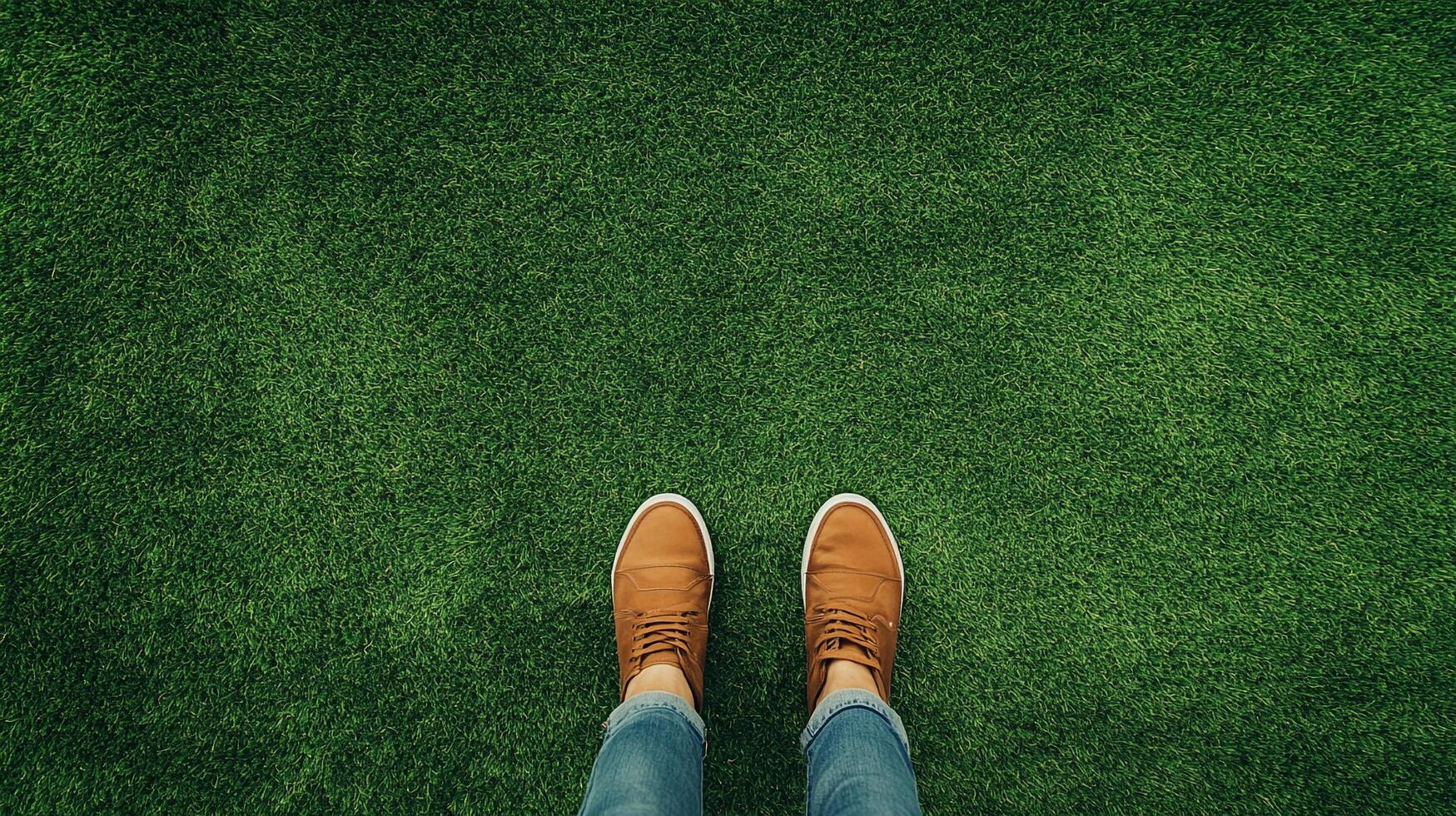Shoes standing on lush green turf, perfect for a relaxing day. The textured field adds depth to the scene. photo