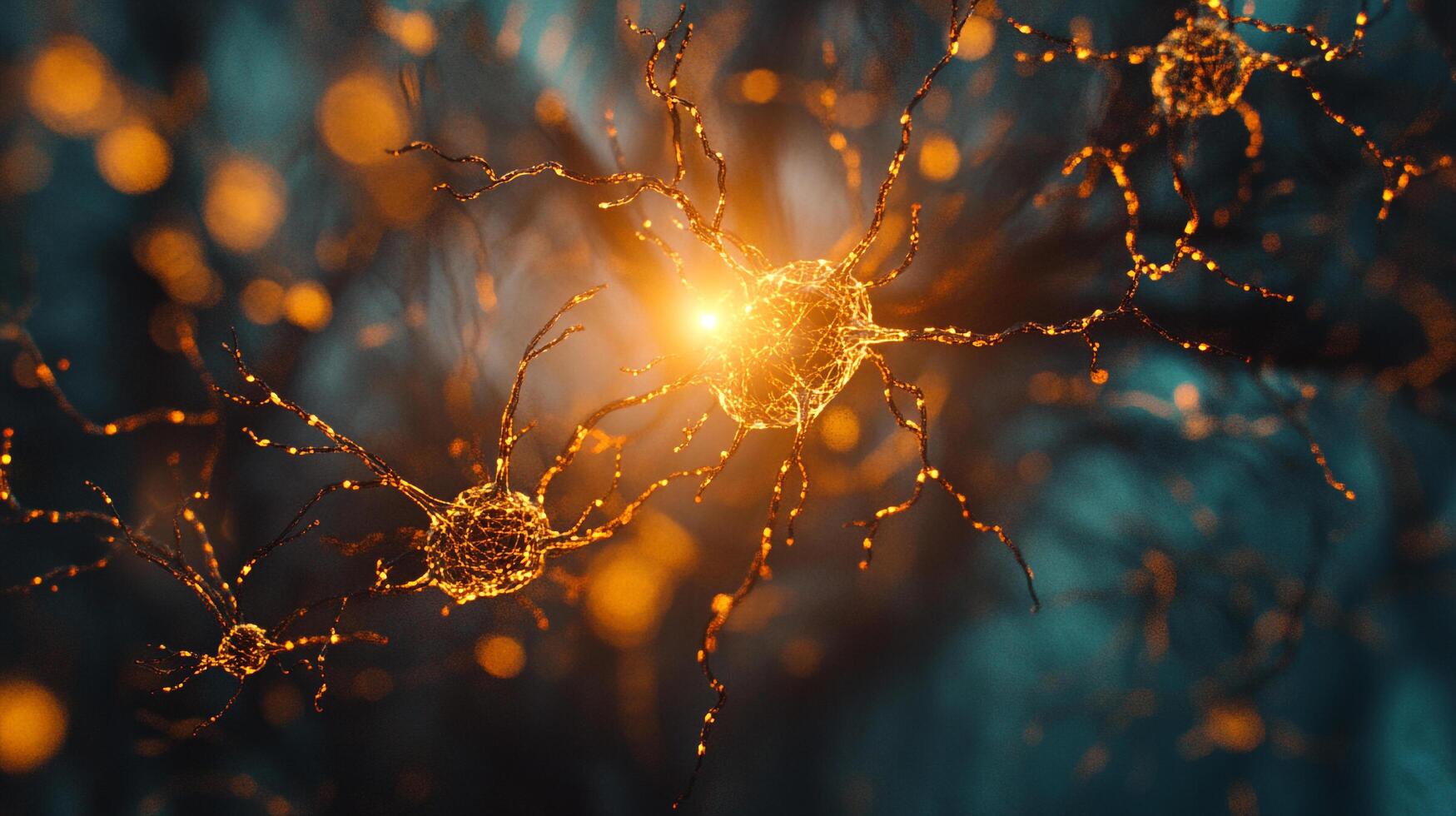 Detailed visualization of brain cells, highlighting complex neural networks and the transfer of information in a vibrant, interconnected system. photo