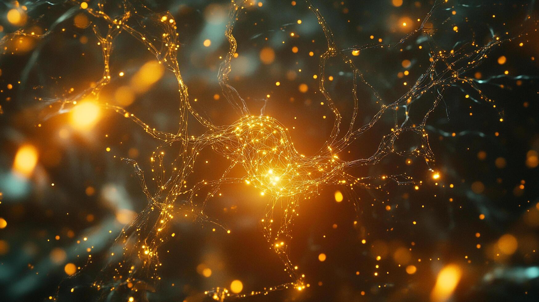 Abstract depiction of interconnected networks, conveying concepts of neural connections, technology, and complex systems with glowing lines. photo