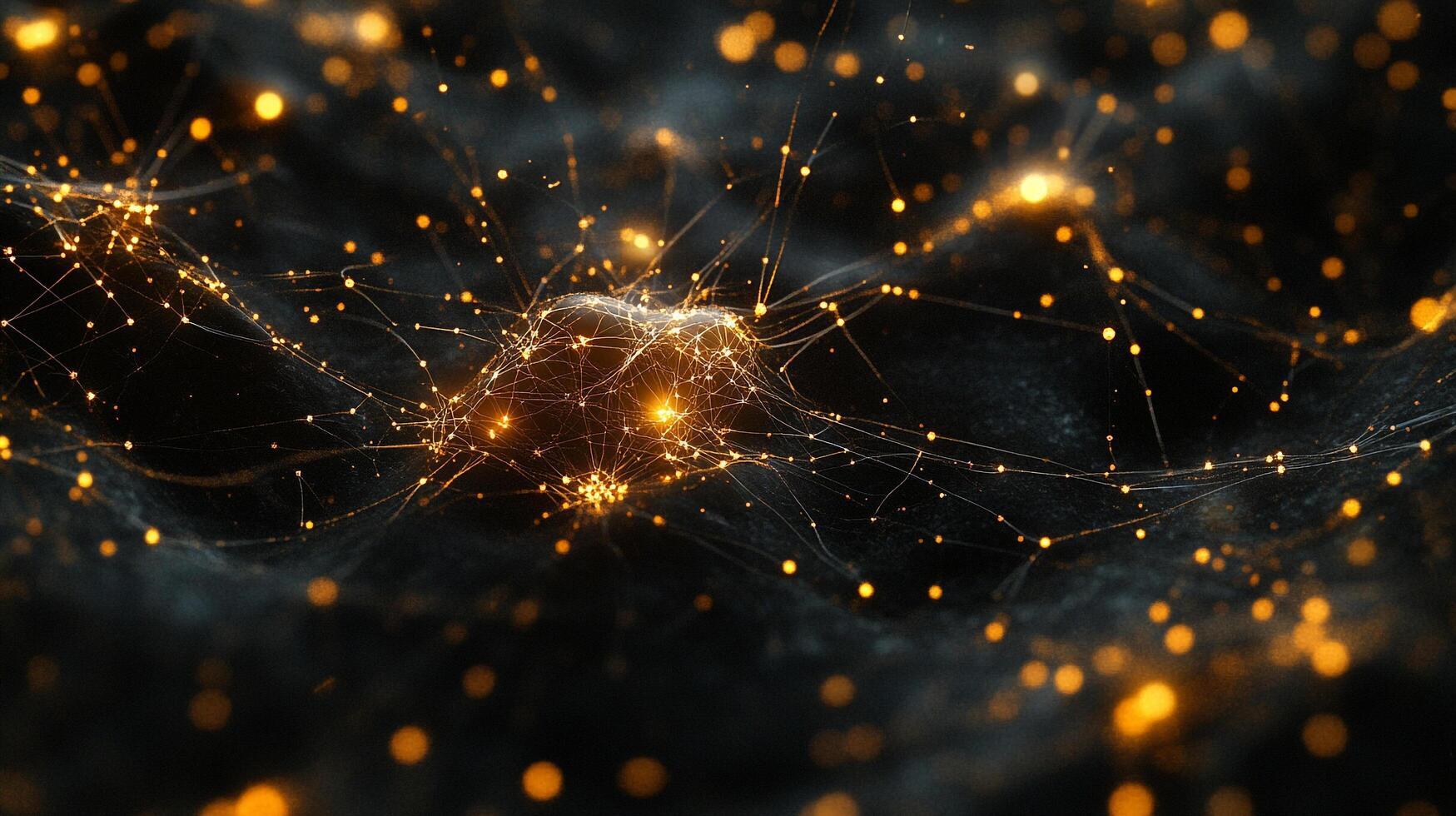 Abstract network of glowing connections. Interconnectedness symbolized by lights and lines creating an ethereal, futuristic appearance. photo