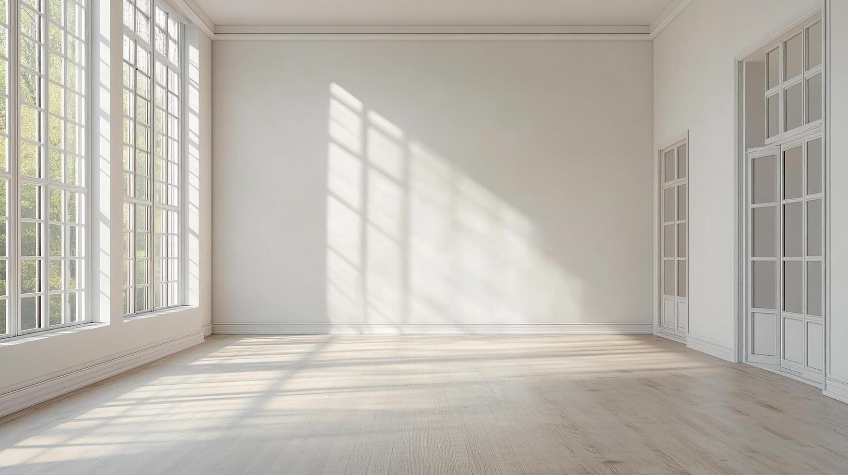 Bright and airy room featuring large windows, natural light, and minimalist design, creating a sense of openness and calm. photo