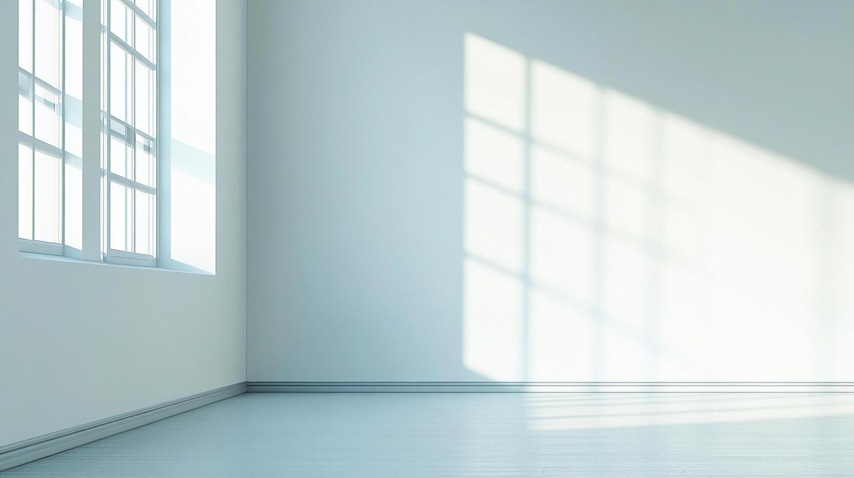 Bright, empty room interior with light streaming in. The walls are white, and there is a window that lets in a lot of natural light. photo