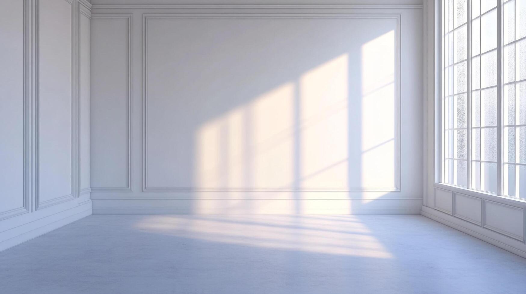 Sunlit spacious room with a large window and decorative wall paneling creates a bright, inviting atmosphere and showcases architectural details. photo
