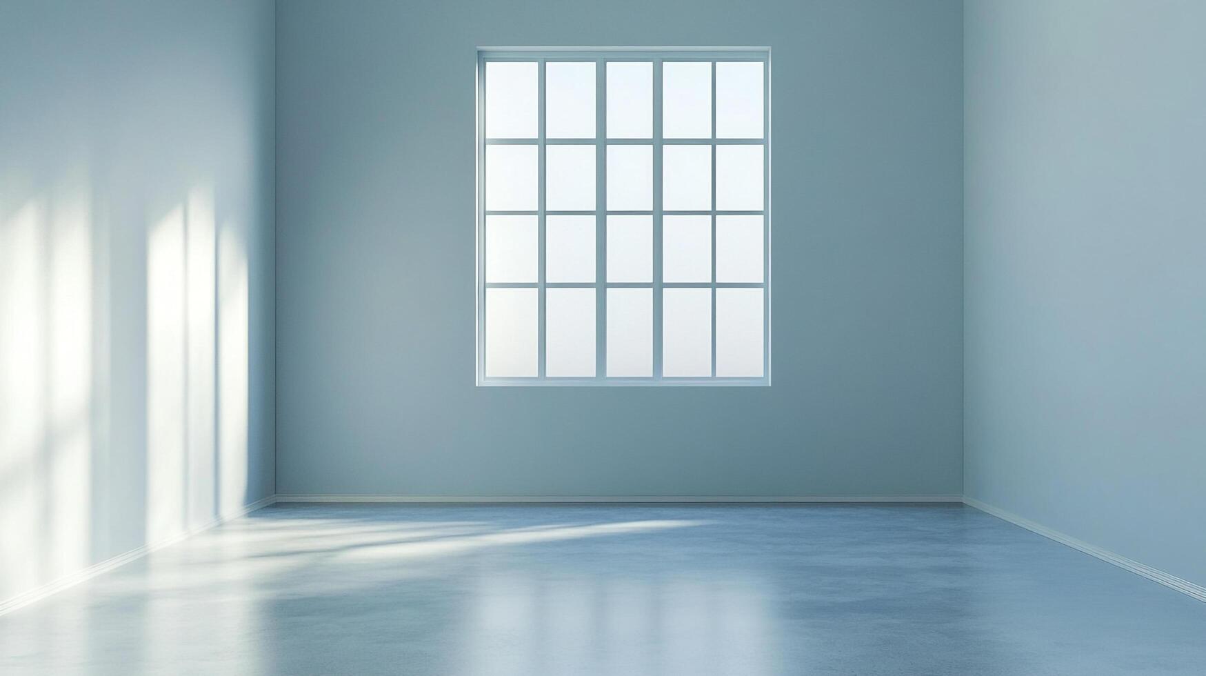Bright room with a window, soft light casting patterns on the floor, creating a serene atmosphere. The simplicity and purity evoke calmness. photo