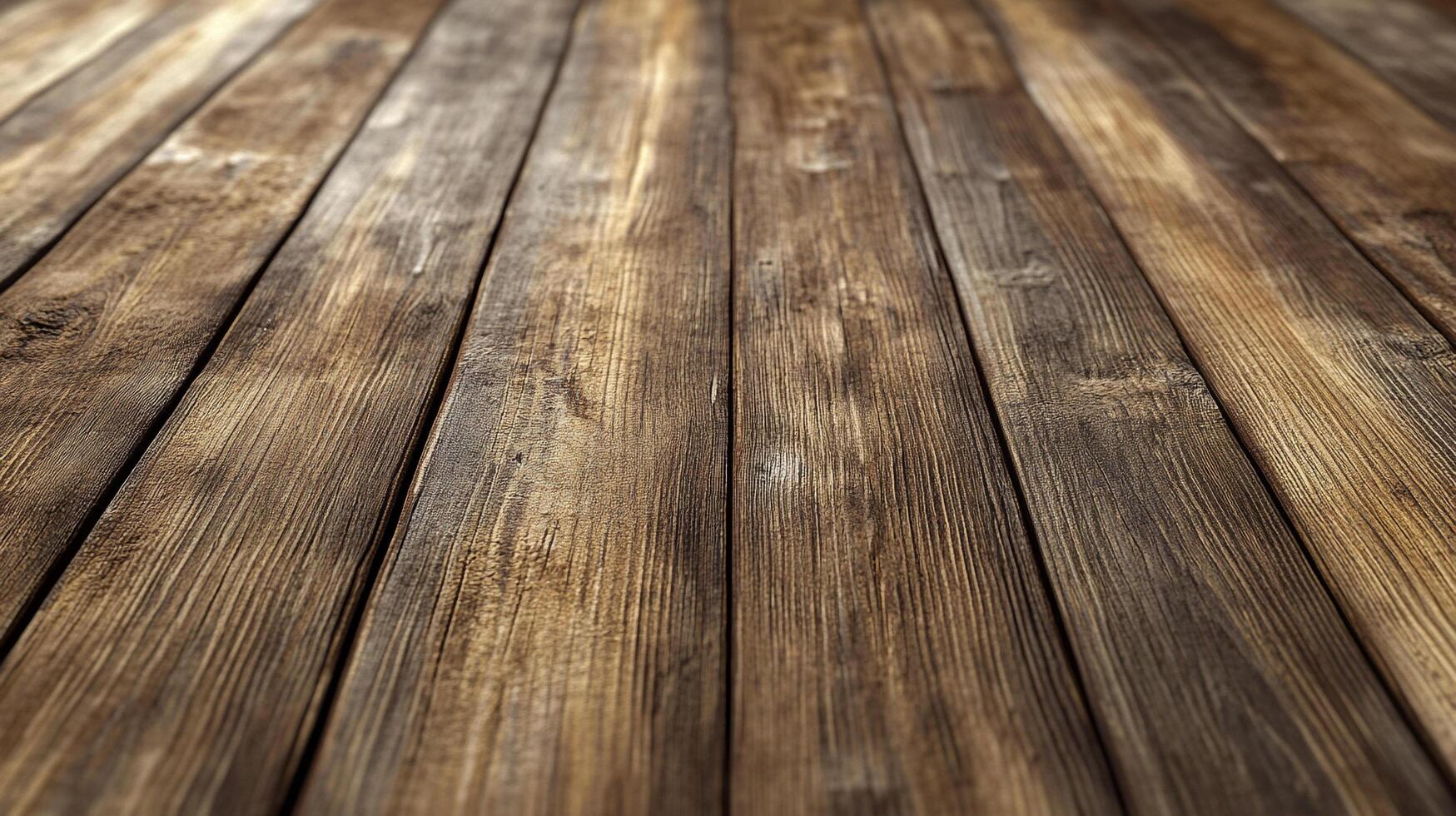 Close-up view of wooden floorboards with visible grain and texture, creating a rustic and natural pattern with blurred background. photo