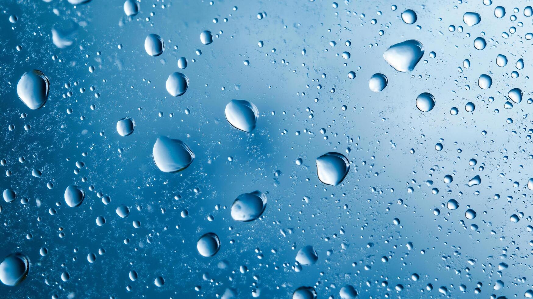 Macro shot of water droplets on a blue surface, creating a mesmerizing abstract pattern. Perfect for background or texture use. photo