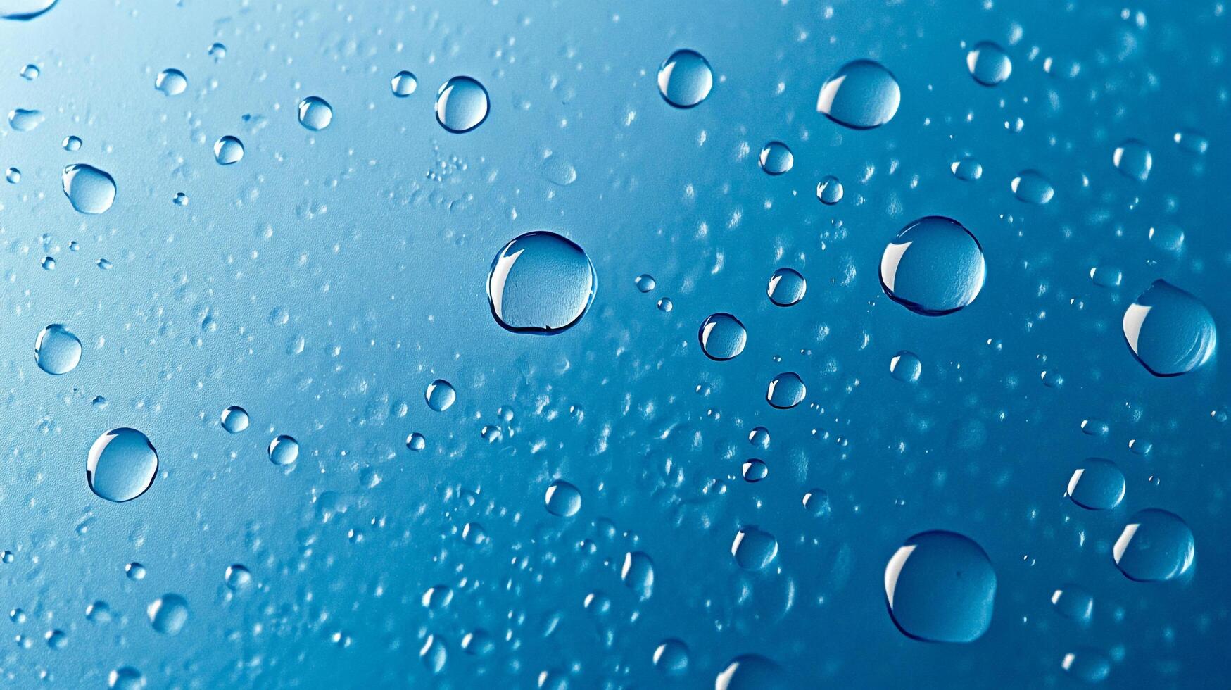 Water droplets on a smooth surface create a clean, refreshing abstract pattern with varied sizes and depth, reflecting light. photo