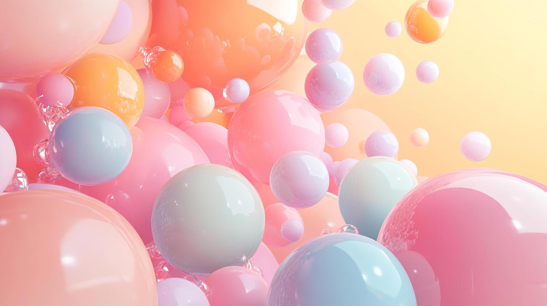 Pastel spheres float gently, creating a calming and dreamlike atmosphere. The soft colors blend seamlessly, evoking a sense of serenity. photo