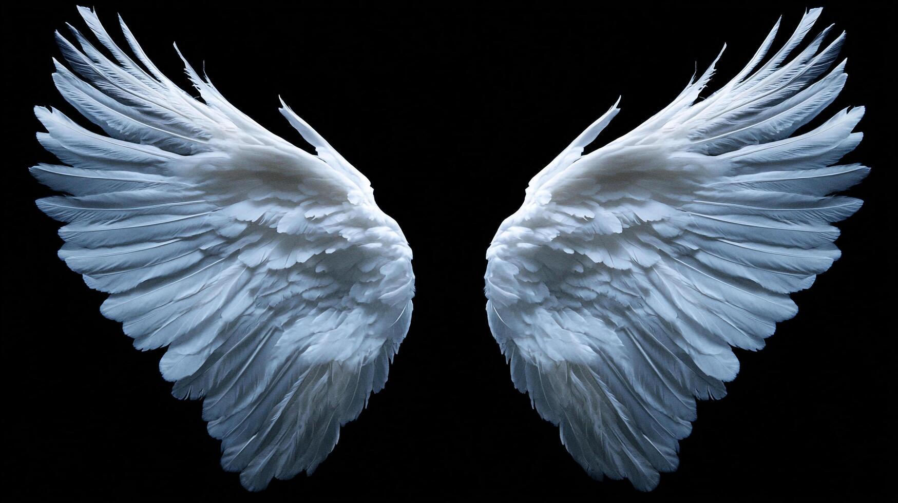 Elegant and symmetrical white wings, feathery details, and a striking contrast against a dark background showcase lightness and artistry. photo