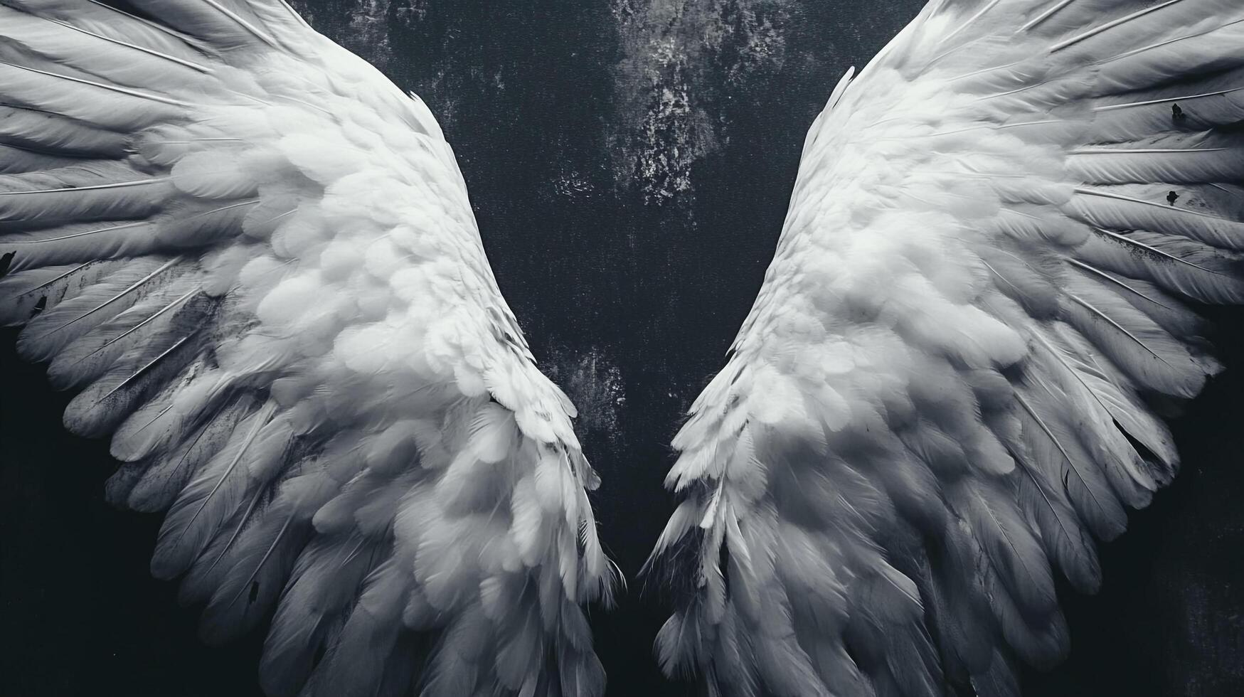Abstract monochrome of ethereal wings against a dark backdrop, symbolizing freedom, fantasy, and artistic expression. photo
