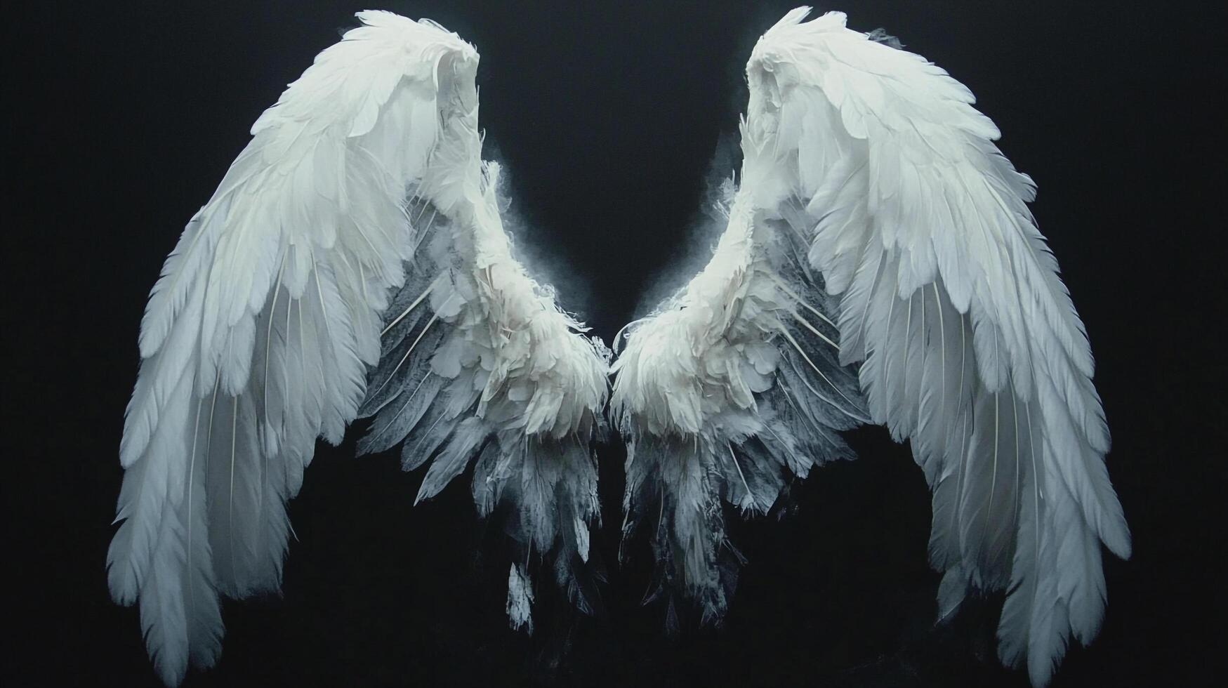 Majestic feathered wings, a symbol of freedom and protection, stand out against the darkness. A striking display of nature's artistry. photo