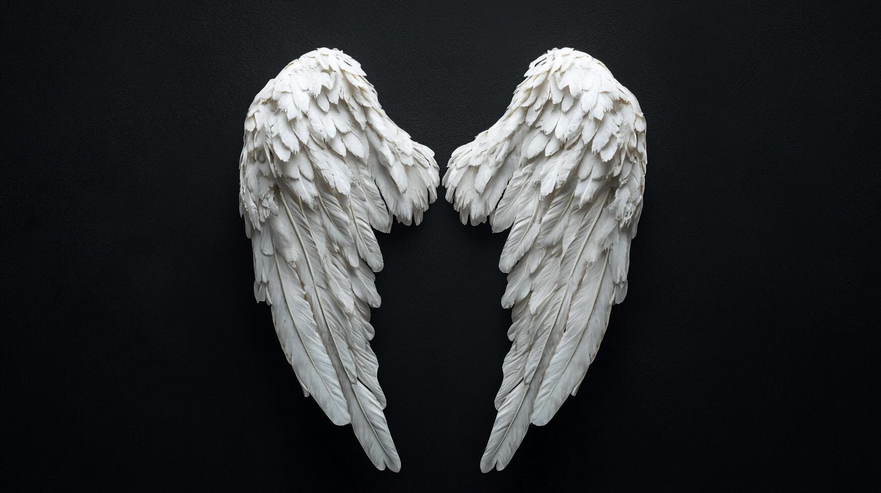 Striking feathered wings display. These delicate wings exude a sense of ethereal beauty against a stark background, creating contrast. photo