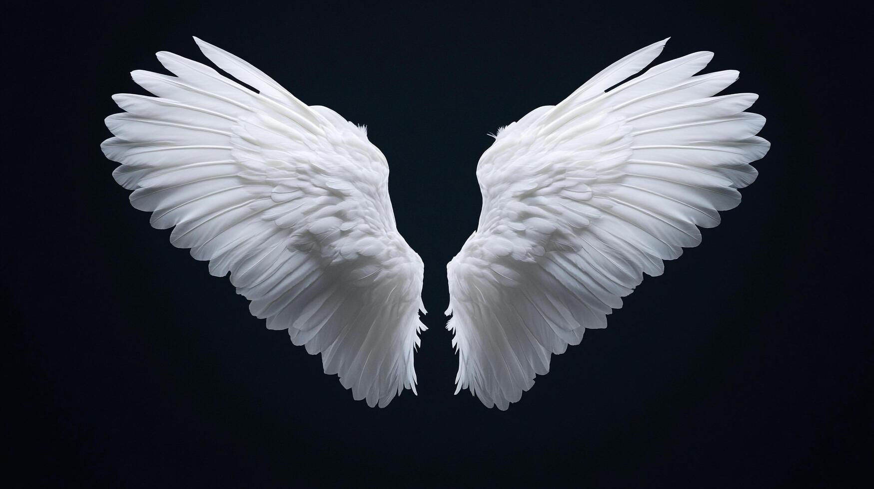 Elegant plumage unfurls, ethereal wings spread wide against the stark abyss. Angelic and majestic, a symbol of freedom and grace. photo