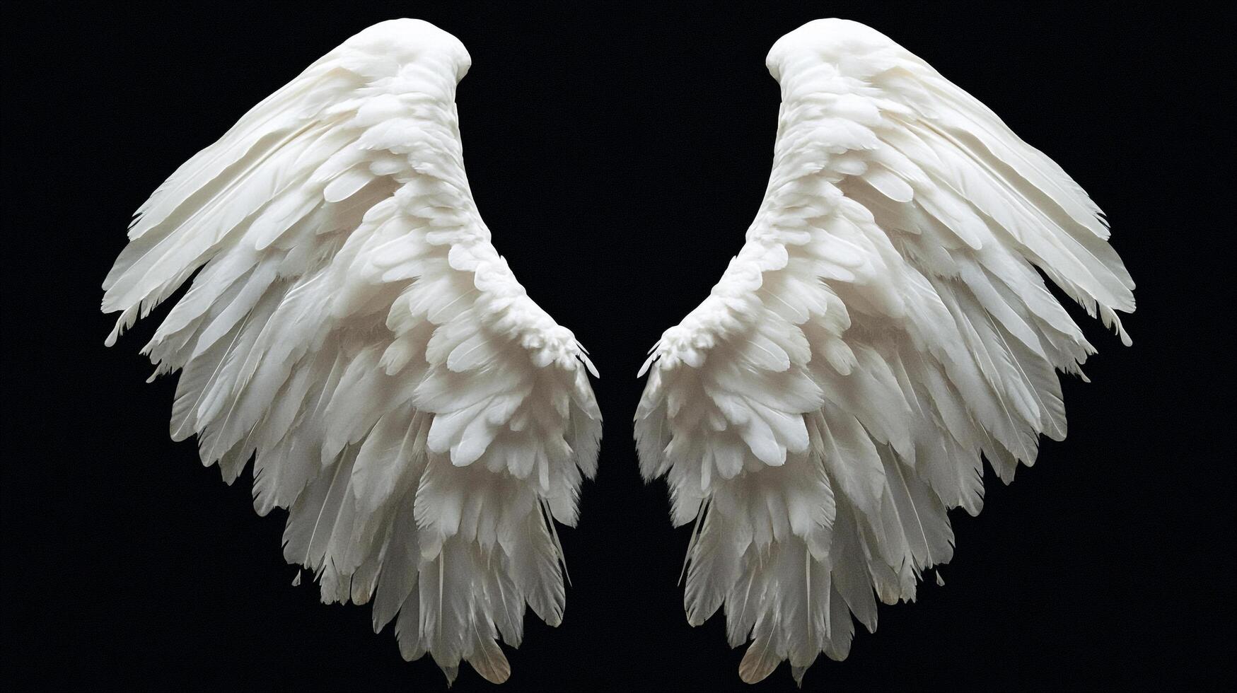 Elegant wings, their delicate plumage forming an ethereal silhouette against a dark backdrop, creating a vision of lightness. photo