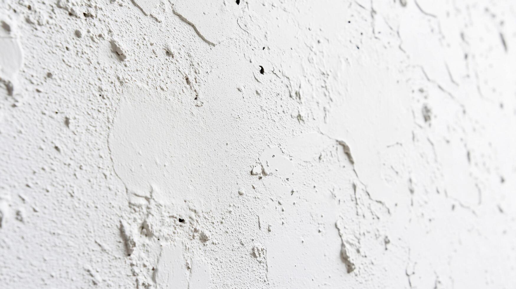 Close-up of a rough, textured wall, showcasing an abstract design formed by irregular plaster application and a bright, white color palette. photo