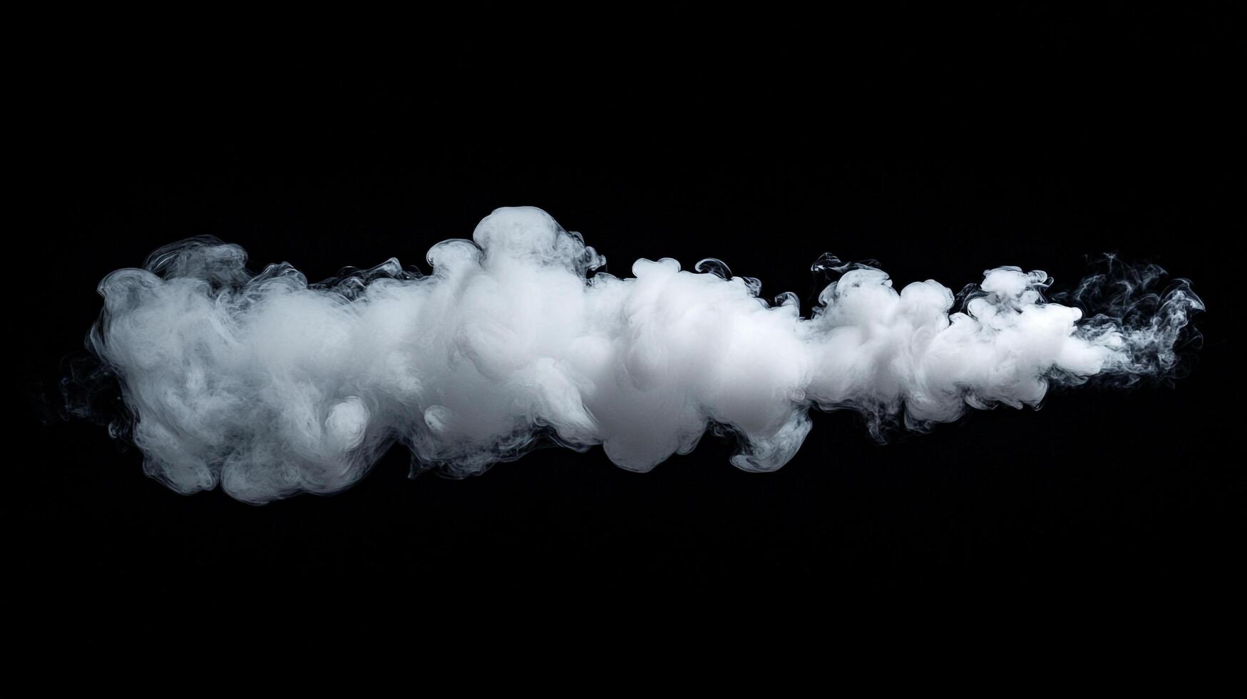 Long, thick plume of white smoke moving across a black background. Ethereal and dreamlike texture of fog or mist. Perfect for backgrounds. photo