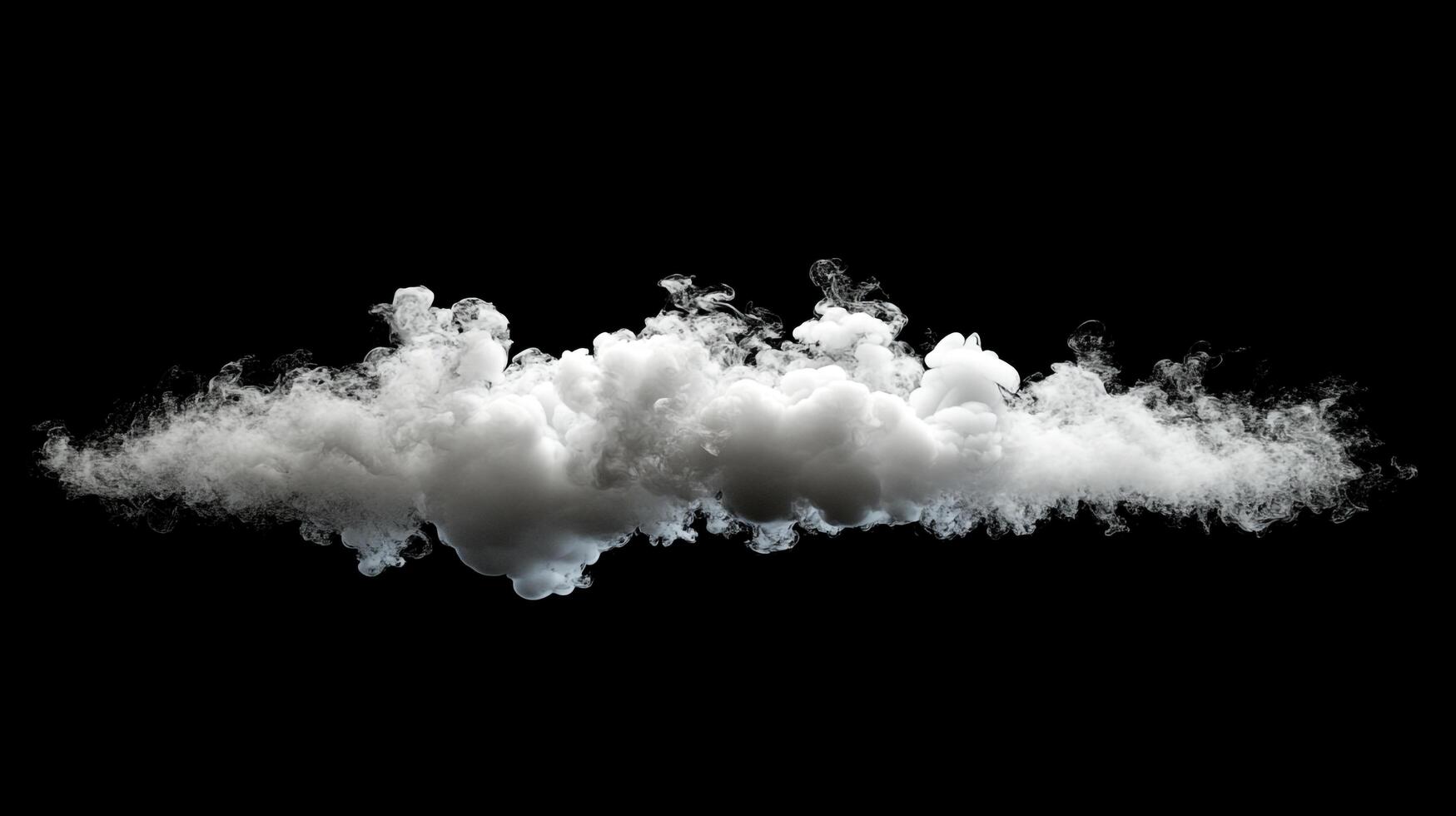 Isolated cloud of smoke. The cloud appears dense, and the texture suggests it is a mix of light and dark particles against black background. photo