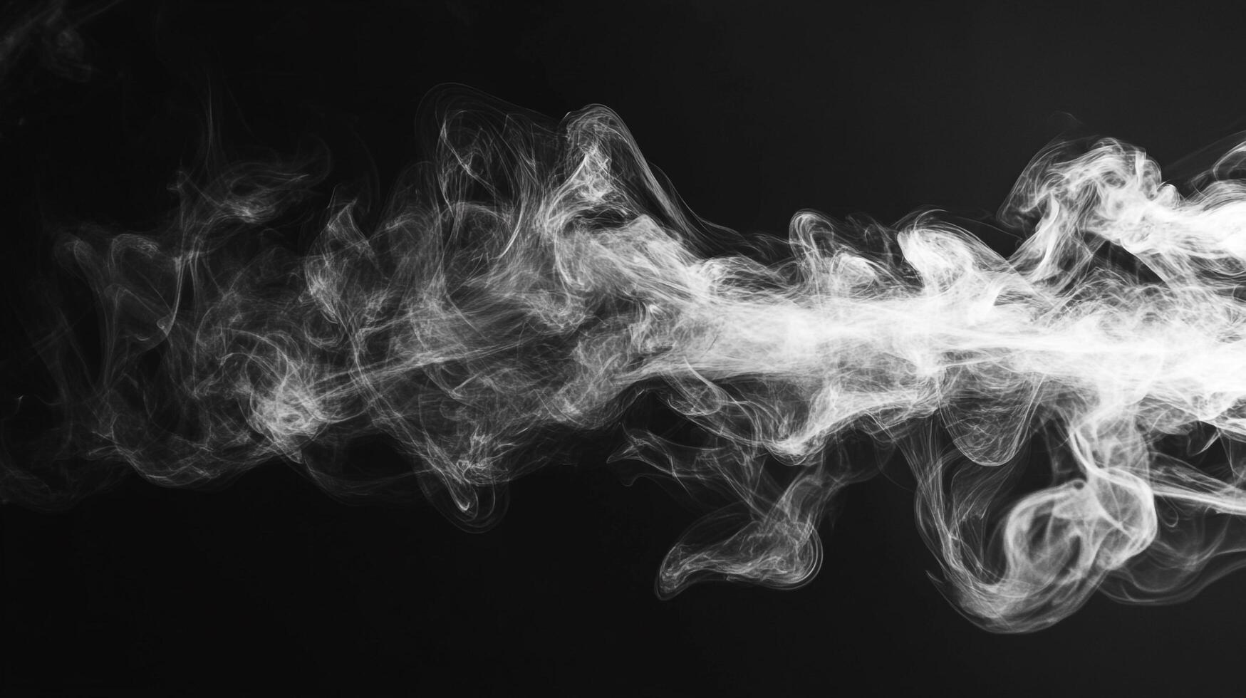 Abstract monochrome photo with a stream of translucent white smoke flowing across the dark background, creating a dreamy, ethereal atmosphere.