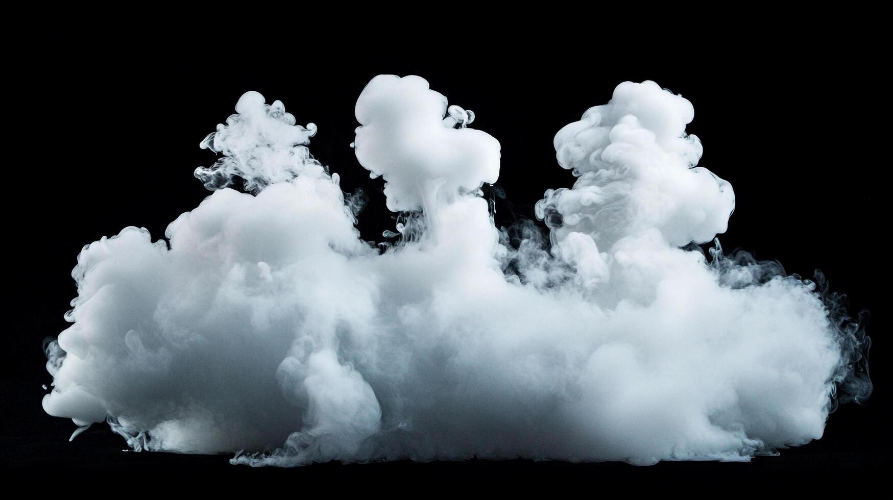 Mystical plumes of white smoke against dark backdrop. A cloud-like effect creates a visually striking contrast and abstract composition. photo