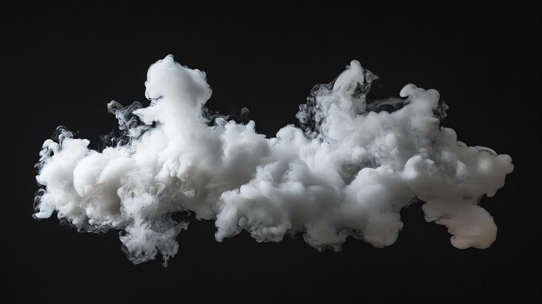 A swirling mass of white smoke or vapor, suspended against a stark black backdrop, creates a dramatic and ethereal visual effect. photo
