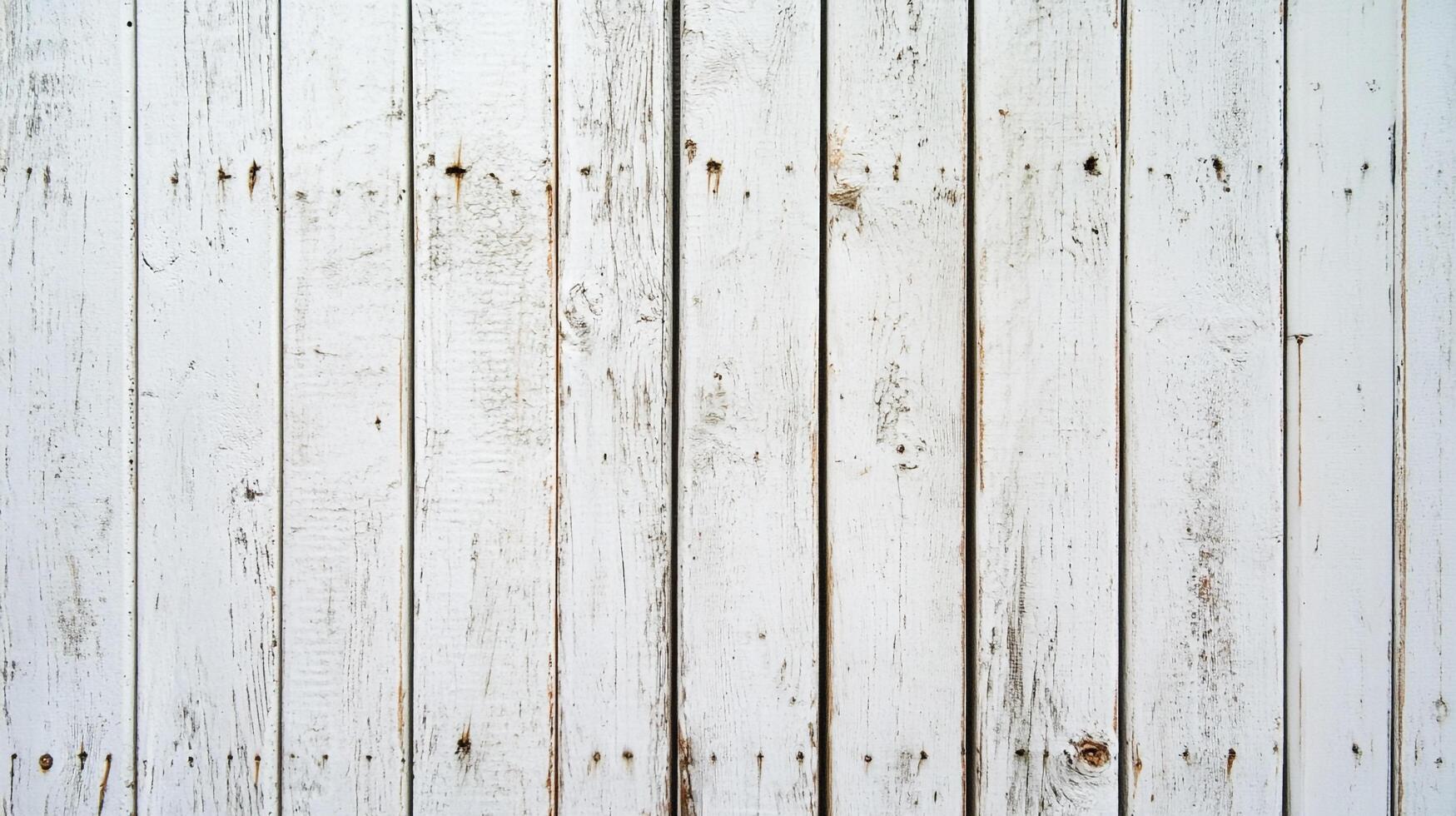 Weathered white painted wood planks form a rustic surface, showing signs of age and wear, perfect for a vintage or shabby chic background. photo