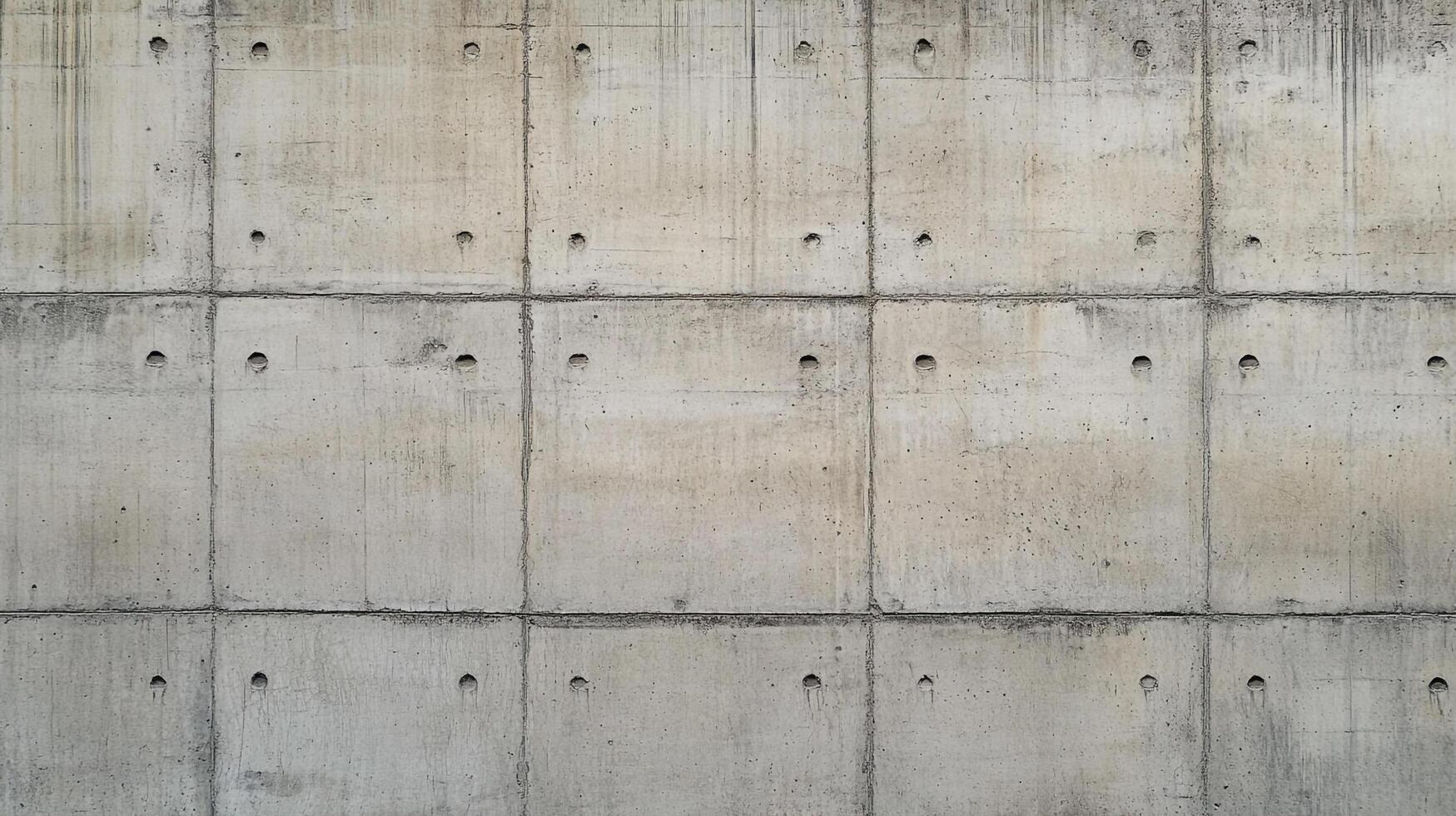 A gray concrete wall constructed with equally sized blocks featuring small holes and grout lines, creating a pattern texture. photo