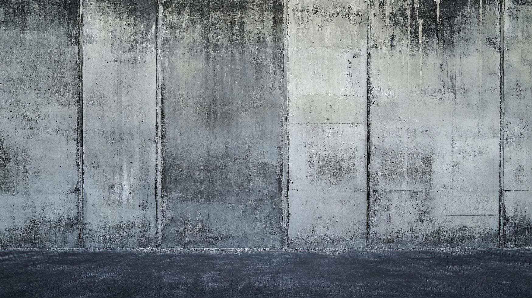 Industrial concrete wall with textured panels. Striking contrast between the gray wall and the dark floor creates a sense of depth and urban style. photo