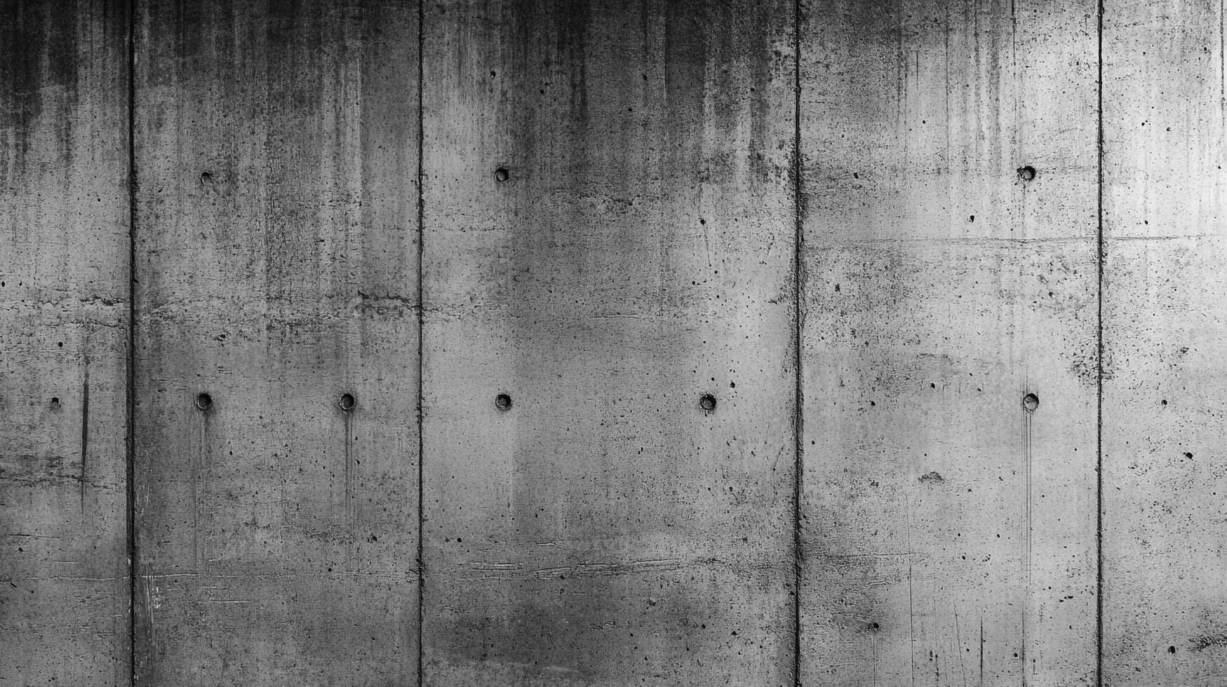 Striking concrete wall featuring vertical panels, watermarks, and small holes. The texture and starkness create a brutalist aesthetic. photo