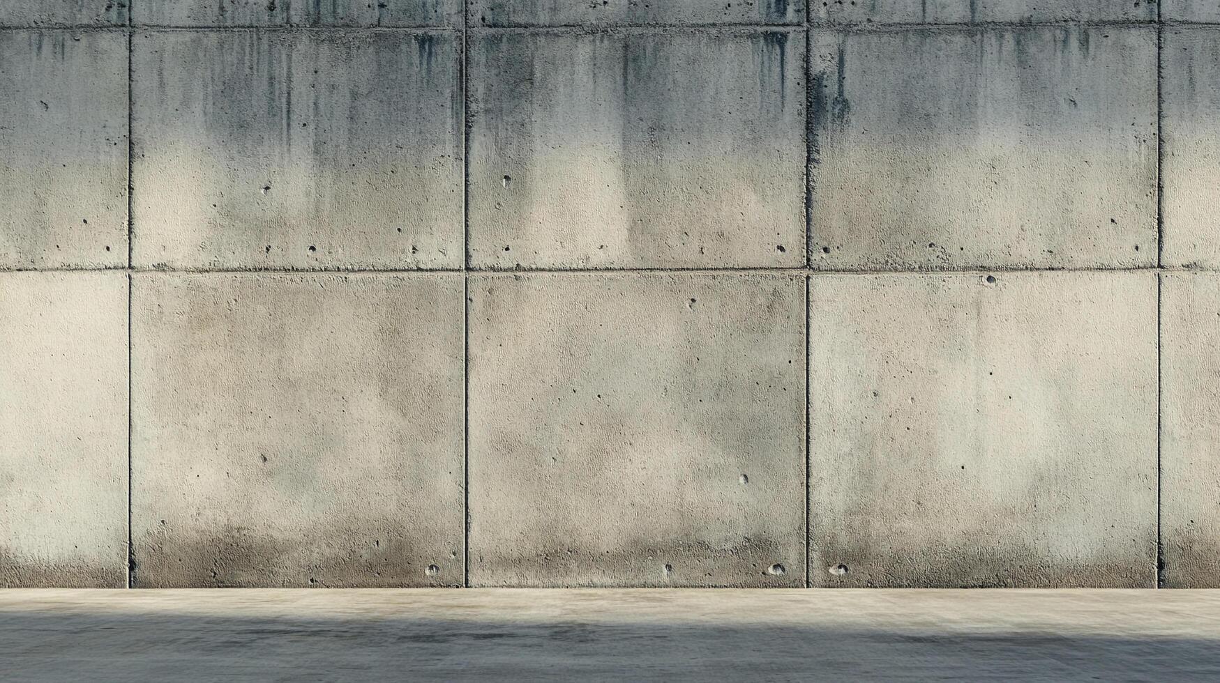 An expansive concrete wall meets the concrete floor, creating a modern, industrial backdrop, bathed in soft shadows and subtle textures. photo