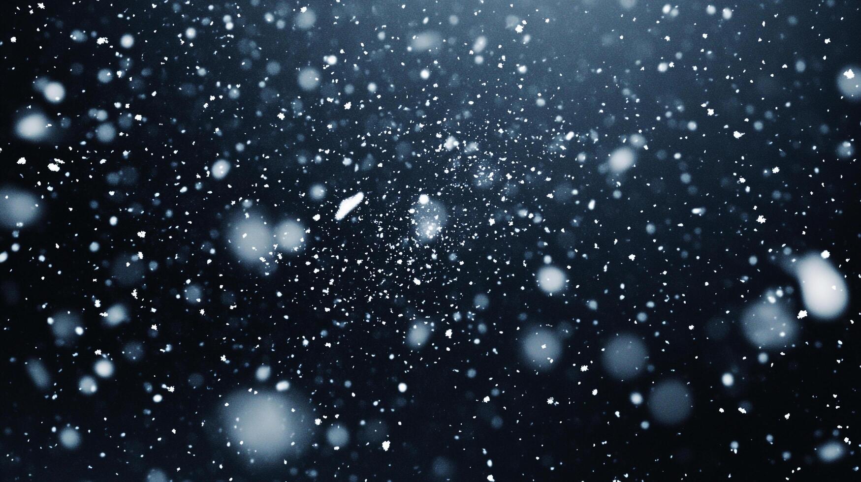 An abstract display of delicate snowflakes in a dark, serene winter night, creating a mesmerizing ethereal visual. photo