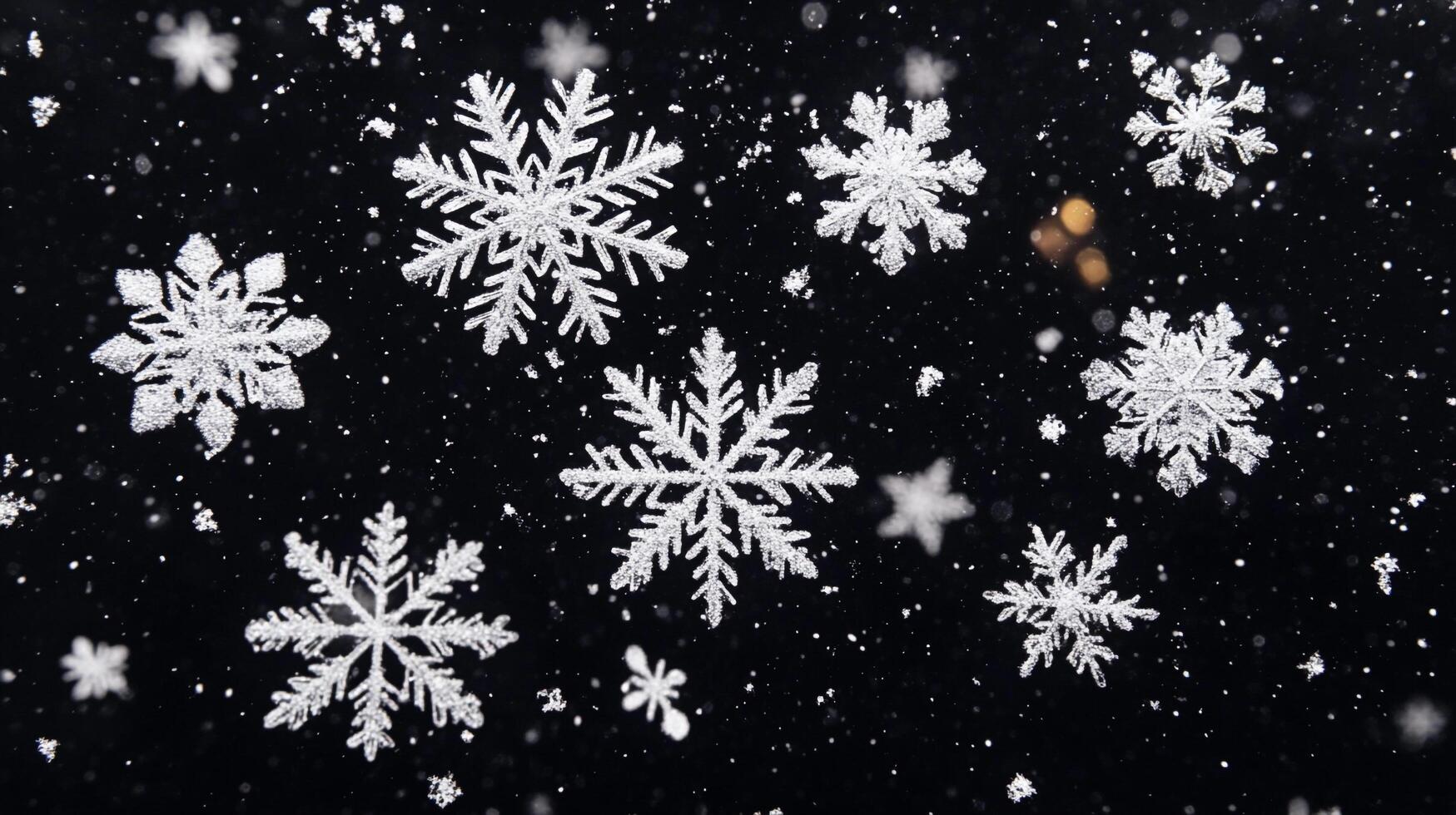 A dark background sprinkled with silver snowflakes and icy dust, creating a magical winter scene and festive holiday aesthetic. photo
