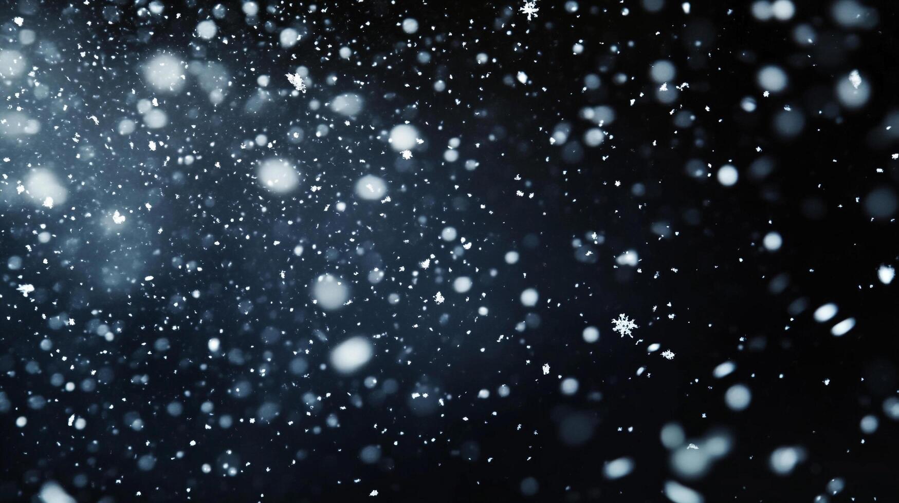 A mesmerizing dance of snowflakes captured against a dark backdrop, creating a serene winter scene with soft, ambient light. photo