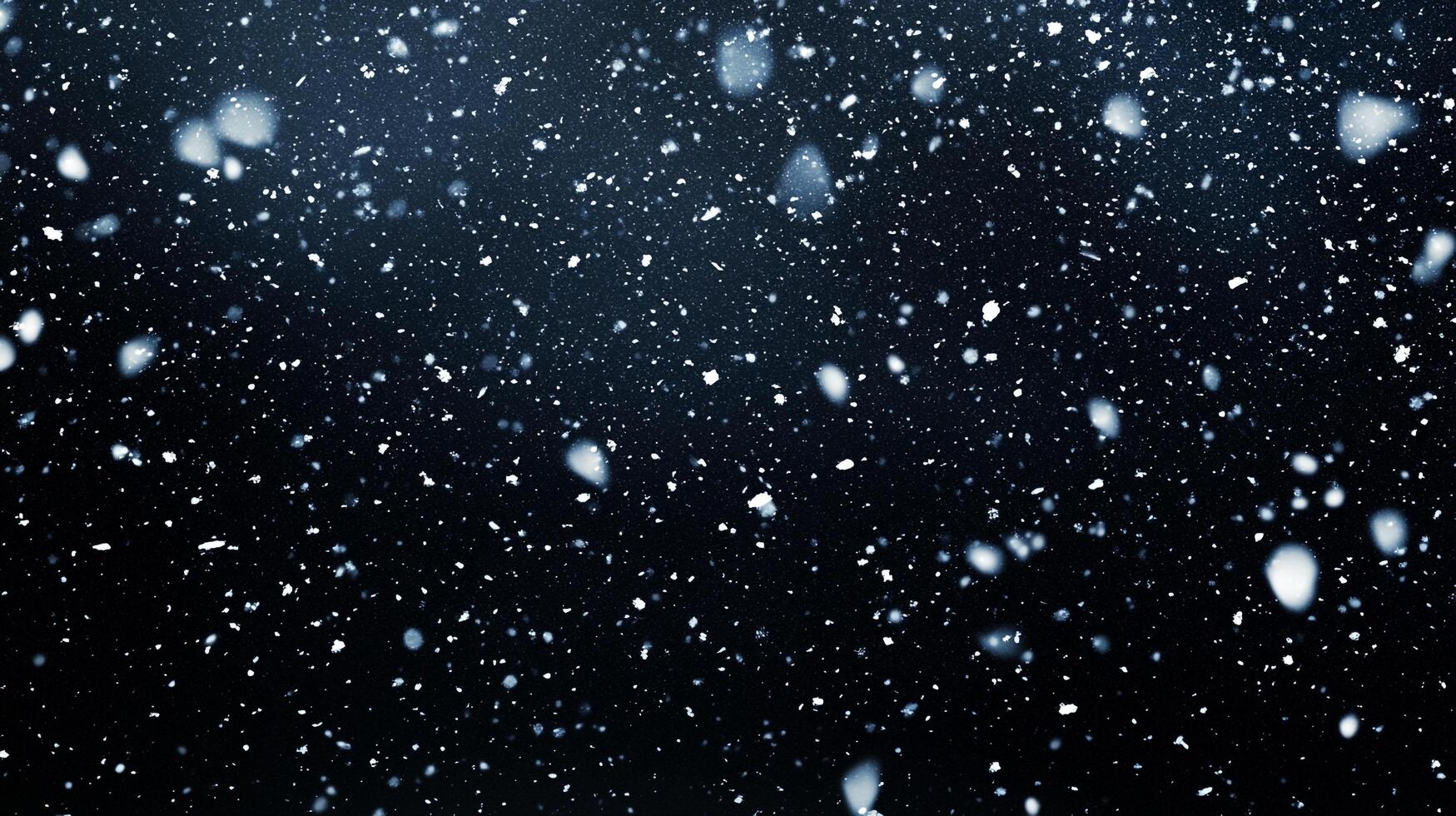 A mesmerizing display of falling snowflakes against a dark winter sky, creating a serene and ethereal atmosphere. Magical snowfall. photo