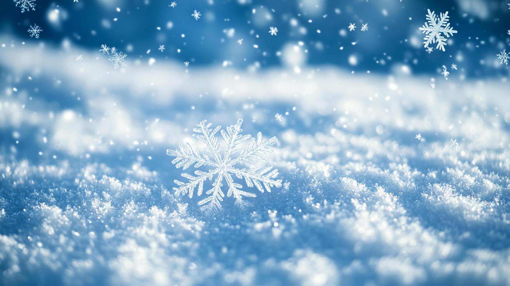 Snowflakes gently falling on a crisp winter day, blanketing the world in a peaceful silence, creating a serene and magical scene. photo