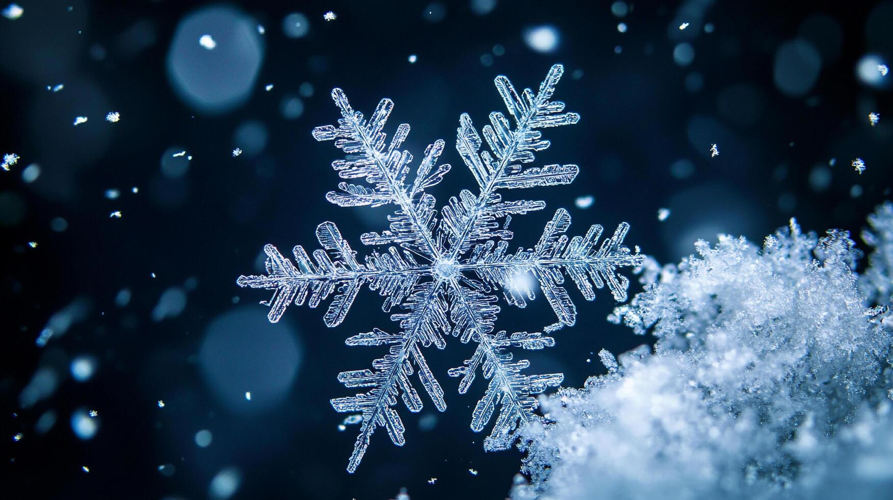 Captivating snowflake macro revealing its intricate hexagonal structure and crystalline beauty, a delicate marvel of winter's artistry. photo