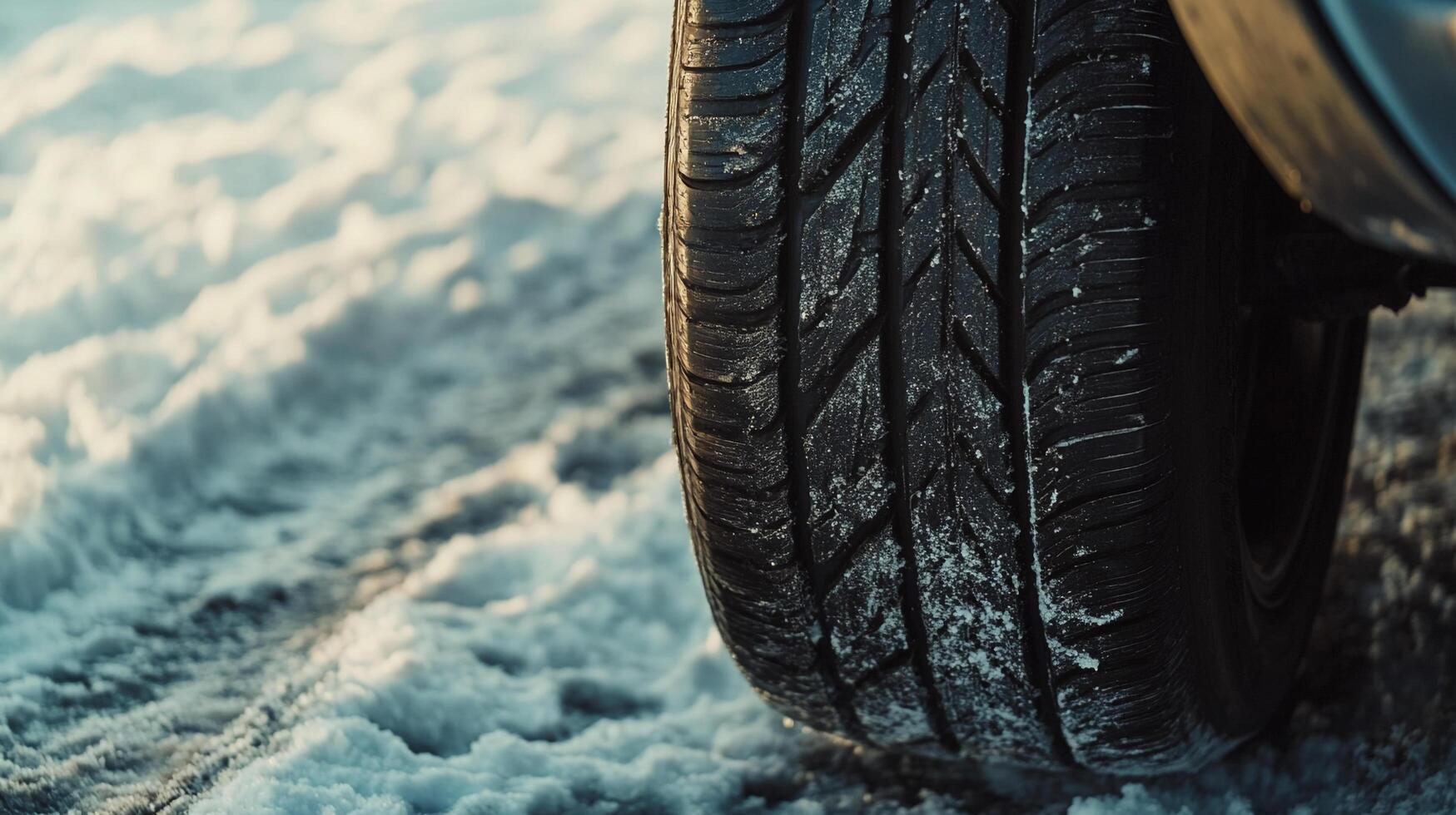 Close-up of a car tire on a snowy road. Excellent grip and traction for driving in difficult winter conditions. Car tire in the snow photo