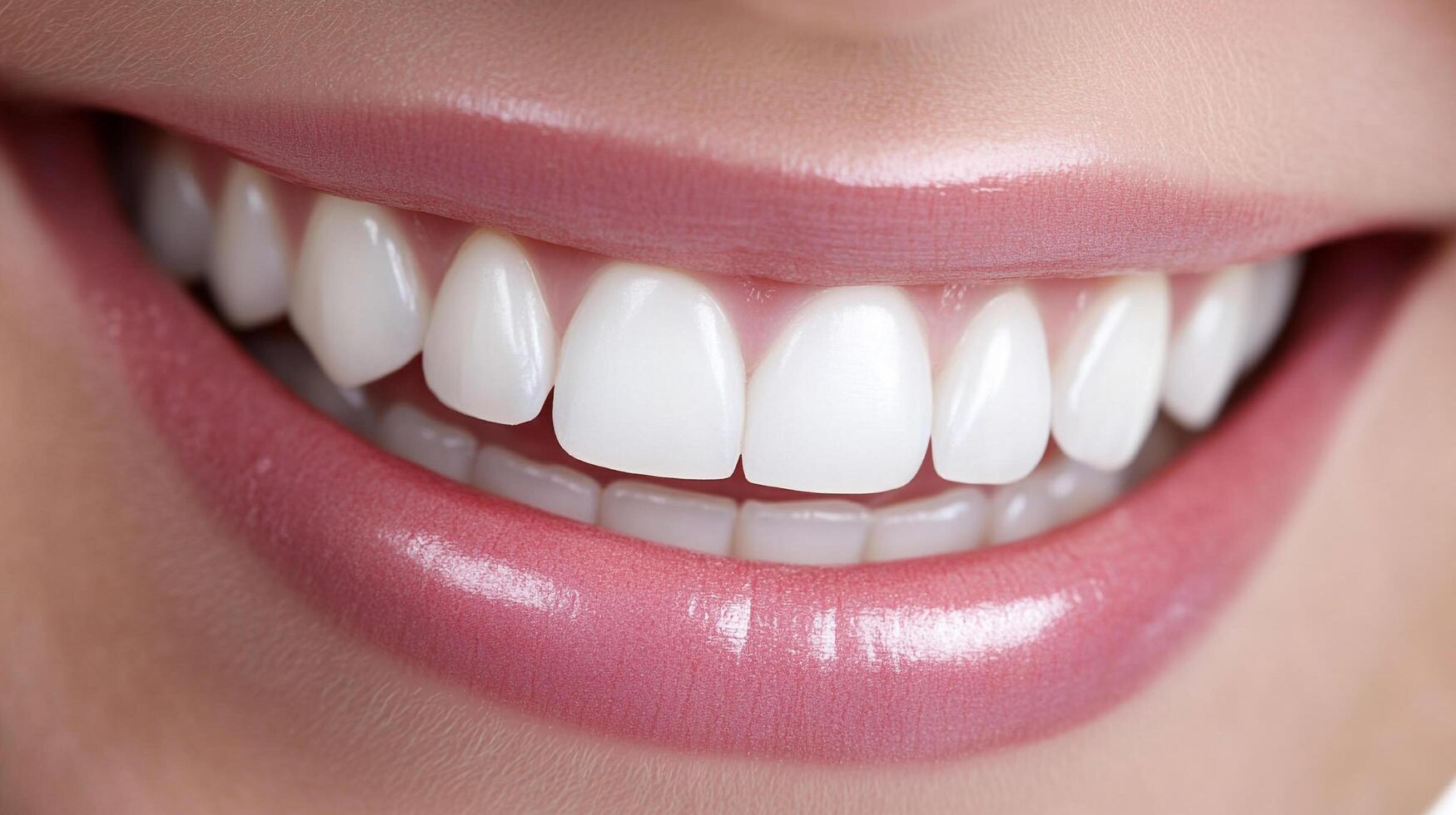 Radiant smile featuring bright, white teeth and glossy pink lips. A perfect example of dental care and beauty. photo