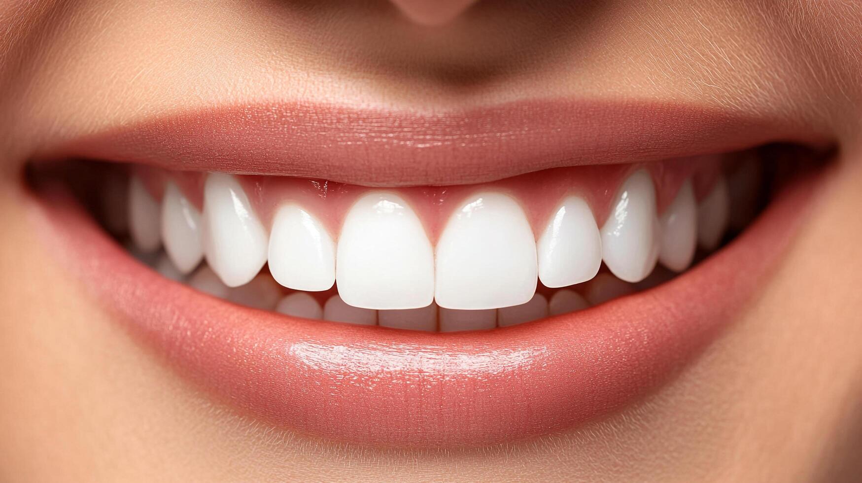 Close-up of a radiant smile featuring pearly white teeth and healthy gums, highlighting dental hygiene and aesthetic dentistry. photo