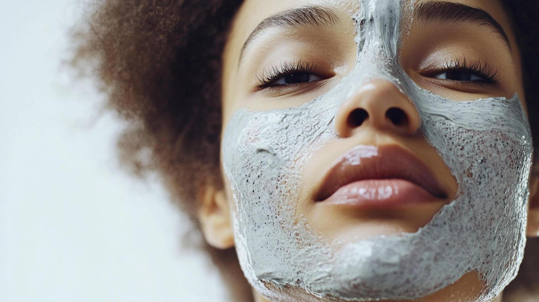 Woman with clay face mask. Natural skincare treatment for beautiful, healthy skin. Beauty, wellness, and rejuvenation for a spa day. photo