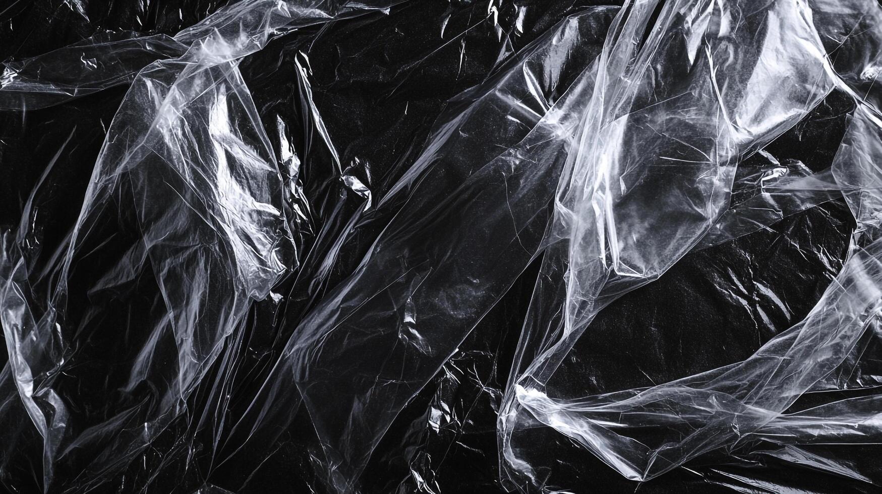 Abstract translucent polymer film on stark black background. Visual effect of depth and dimension. Modern, industrial and minimalistic. photo
