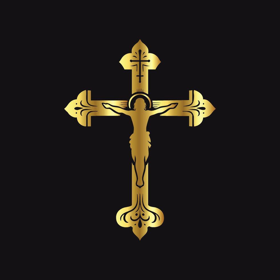 Gold Cross Silhouette on Black Background vector