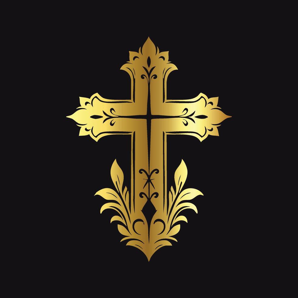 Contemporary Gold Cross Emblem vector