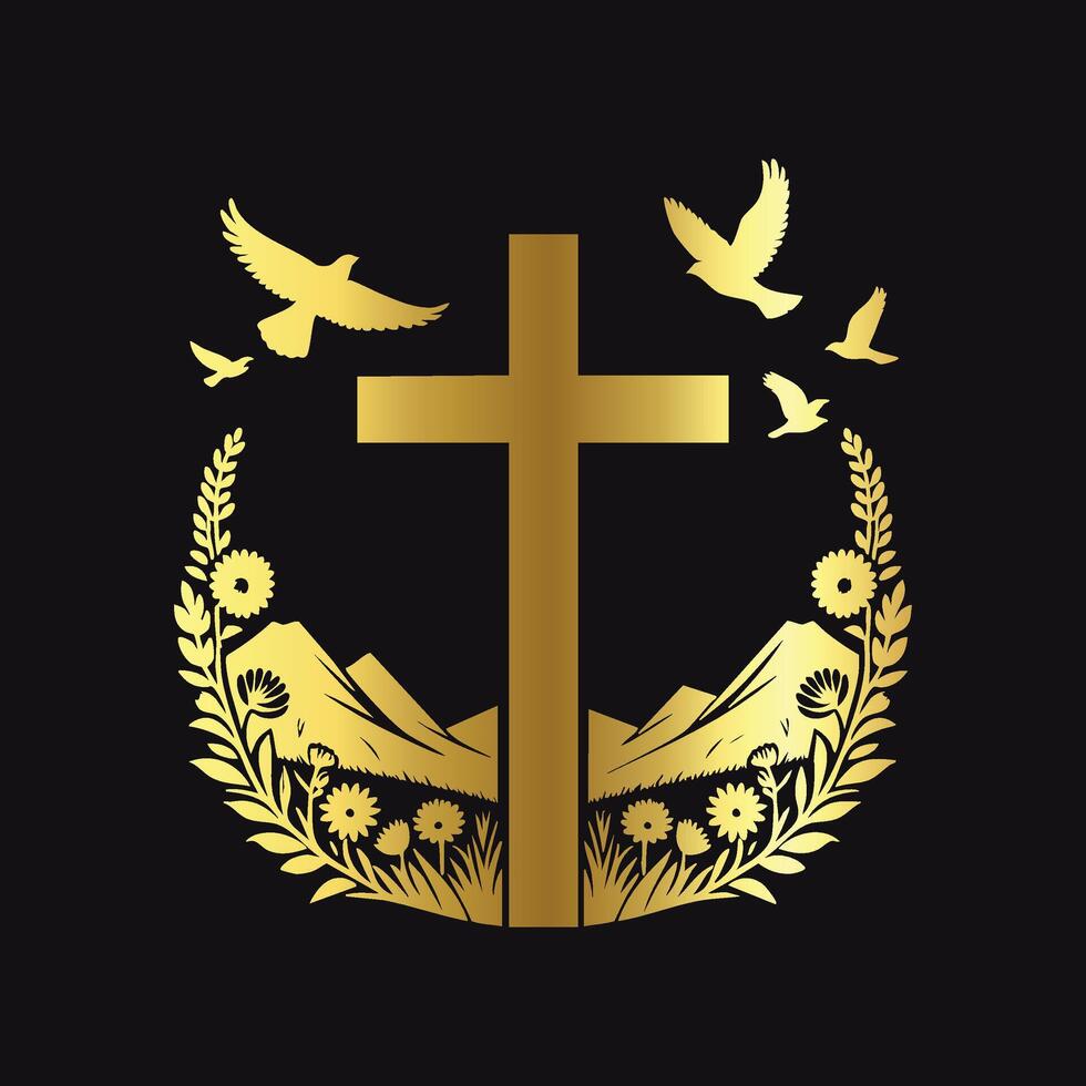 Stylish Gold Cross Emblem vector