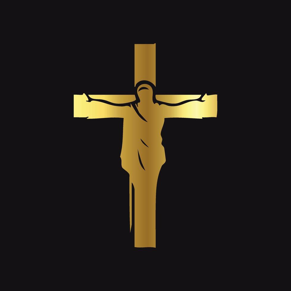 Gold Cross Silhouette with Floral Elements vector