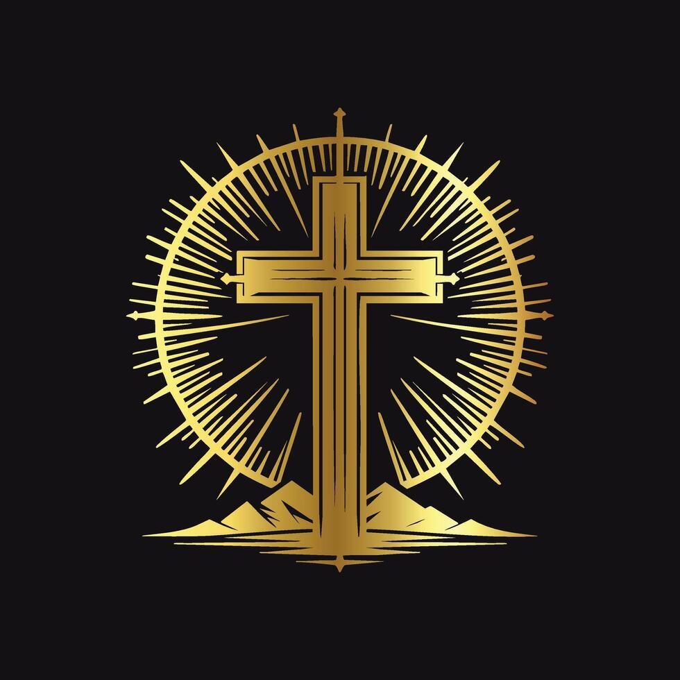 Gold Cross Silhouette with Geometric Patterns vector