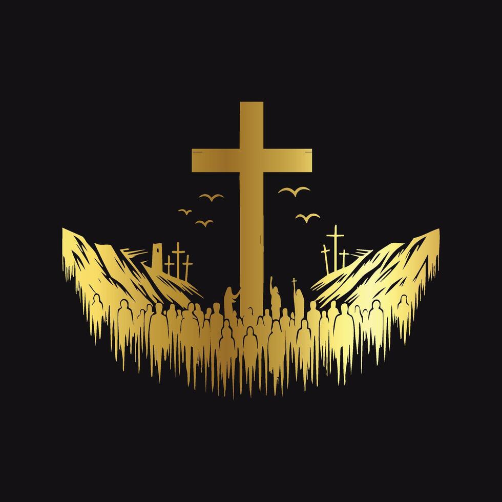 High-End Gold Cross Silhouette vector